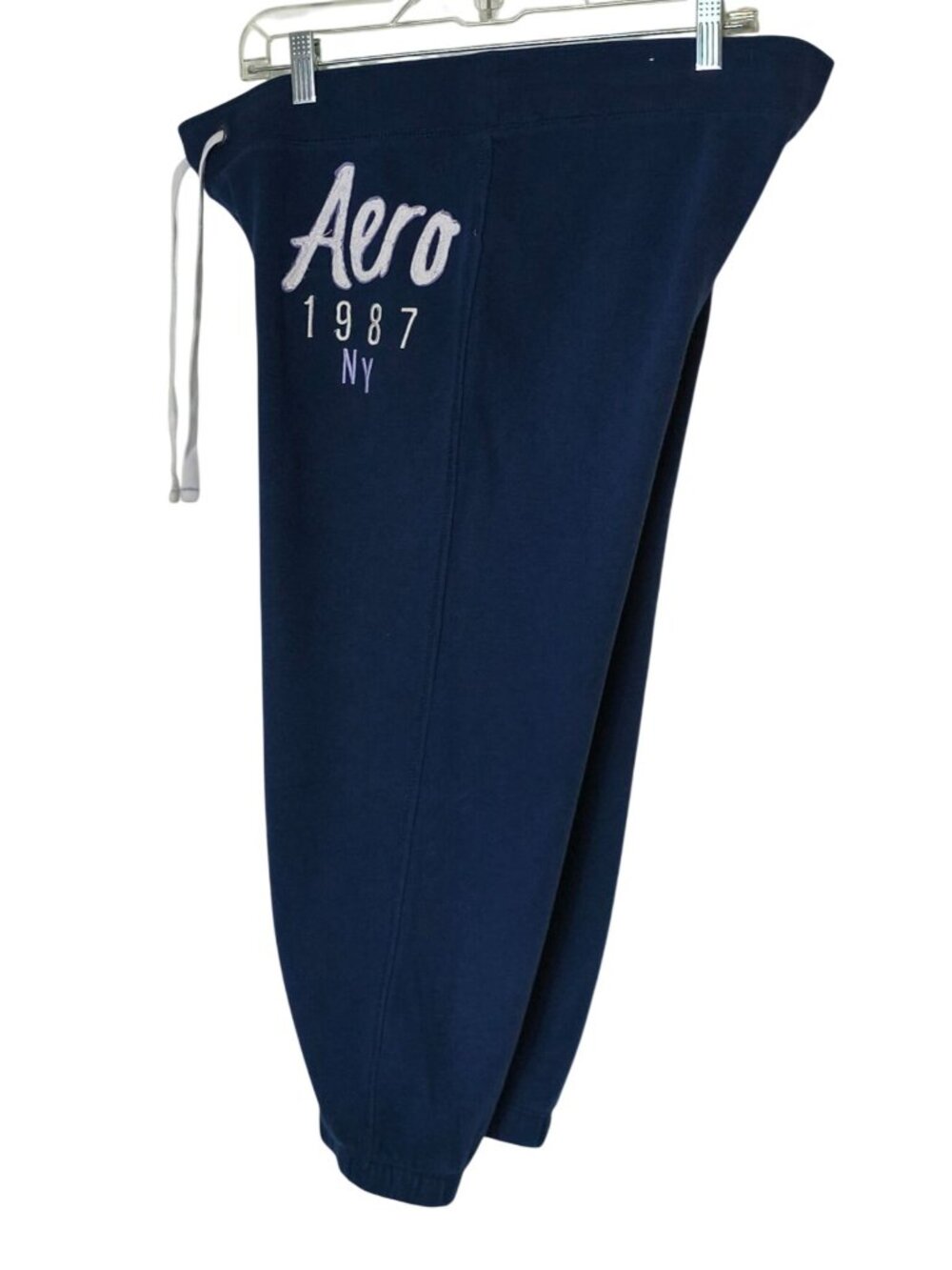 VTG Aeropostale L Y2K Jogger Sweatpants Crop Navy Drawstring Embroidered Logo